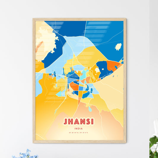 Colorful JHANSI INDIA Fine Art Map Blue Orange