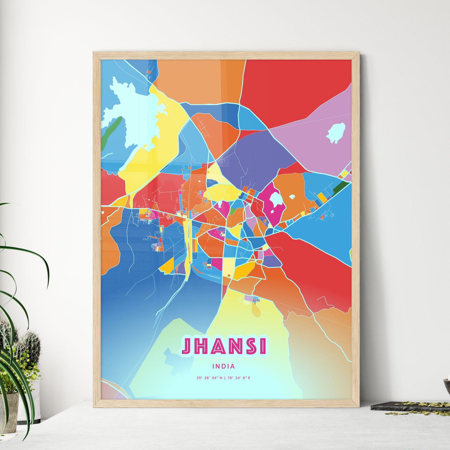 Colorful JHANSI INDIA Fine Art Map Crazy Colors