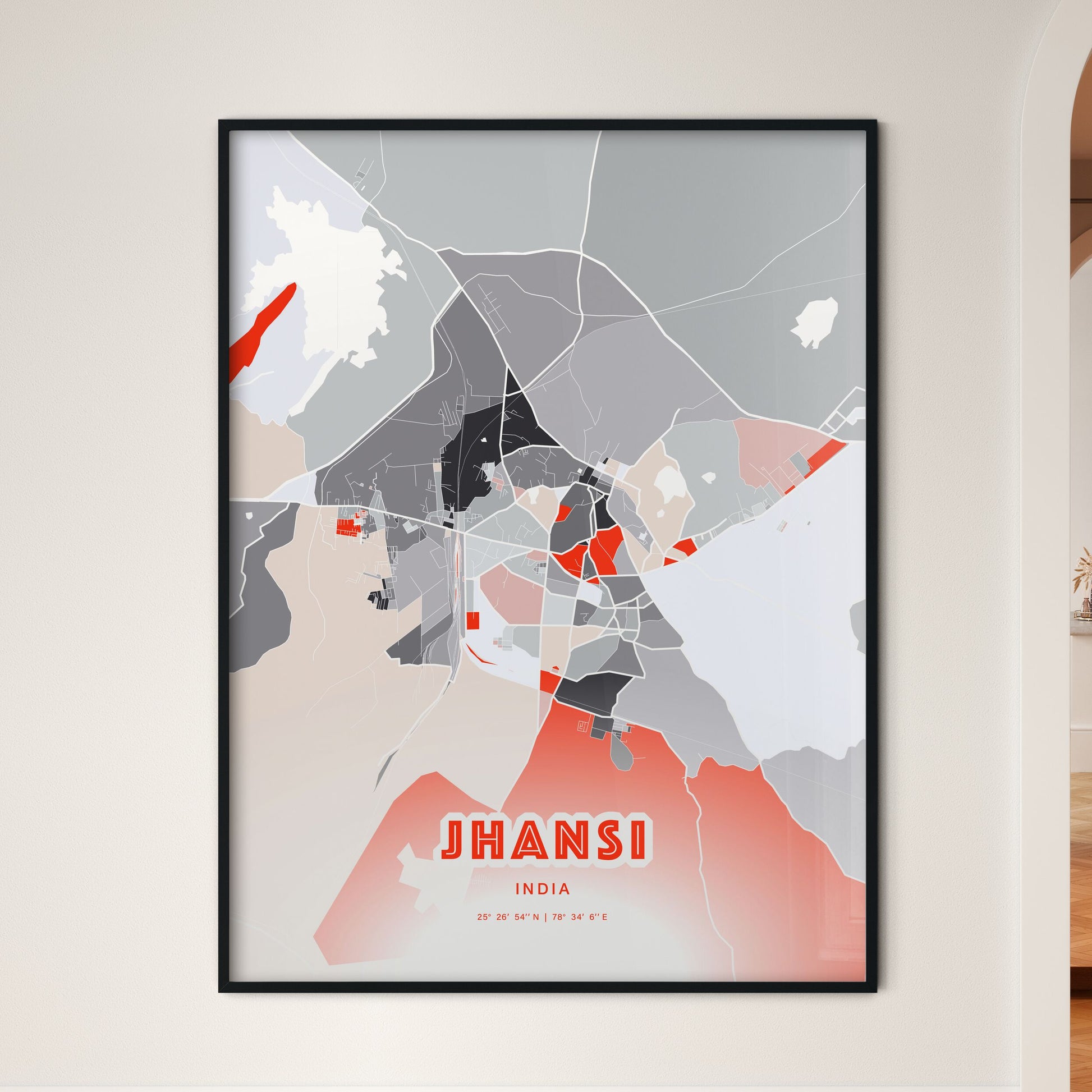 Colorful JHANSI INDIA Fine Art Map Modern