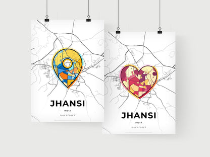 JHANSI INDIA minimal art map with a colorful icon. Where it all began, Couple map gift.