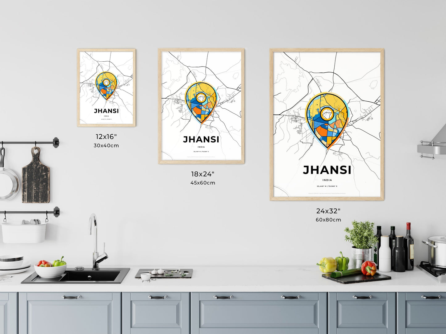 JHANSI INDIA minimal art map with a colorful icon. Where it all began, Couple map gift.