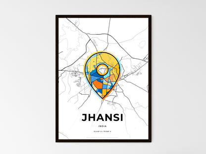 JHANSI INDIA minimal art map with a colorful icon. Where it all began, Couple map gift. Style 1