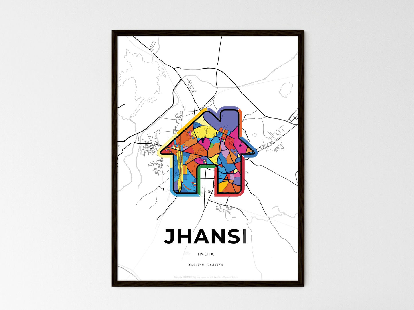 JHANSI INDIA minimal art map with a colorful icon. Where it all began, Couple map gift. Style 3