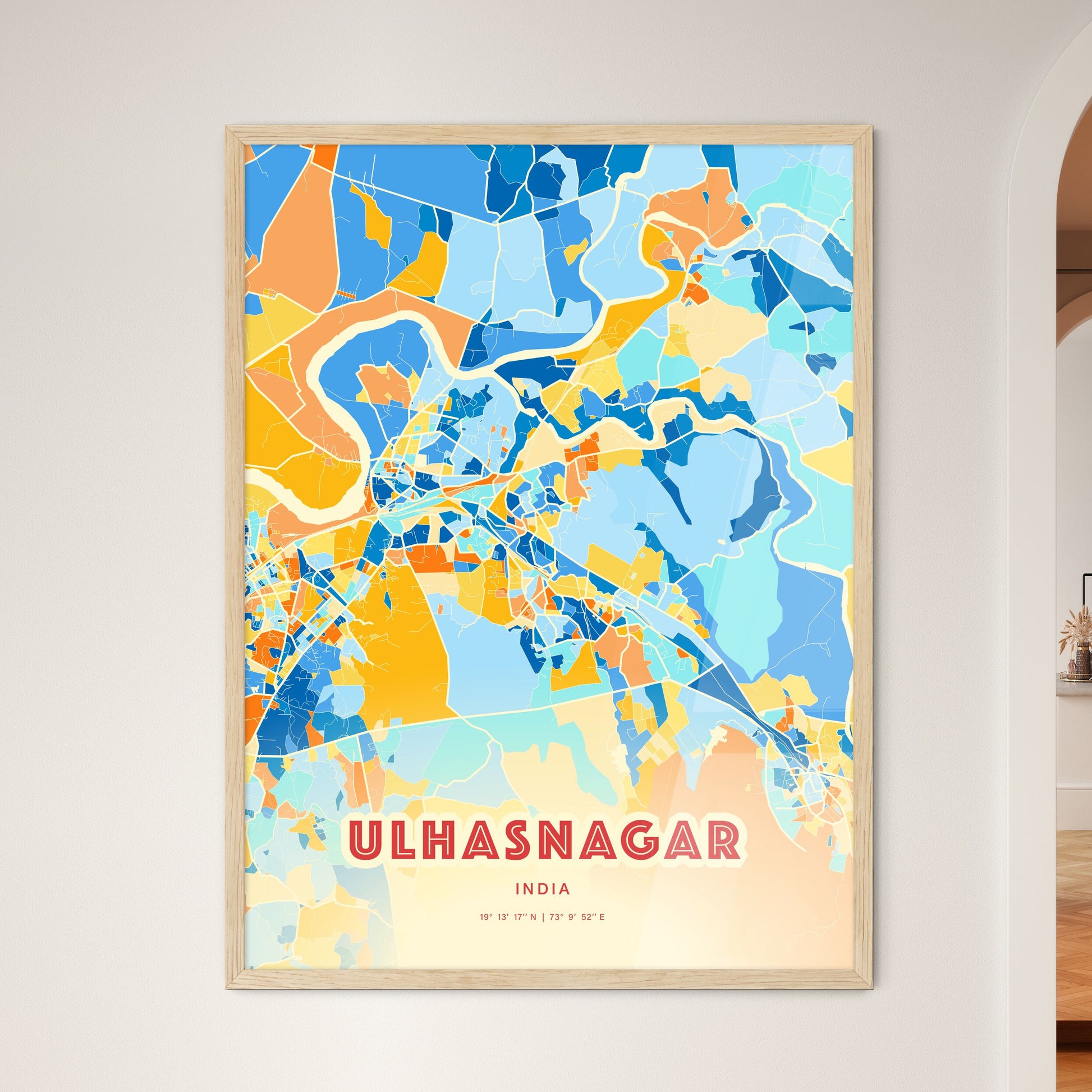 Colorful ULHASNAGAR INDIA Fine Art Map Blue Orange