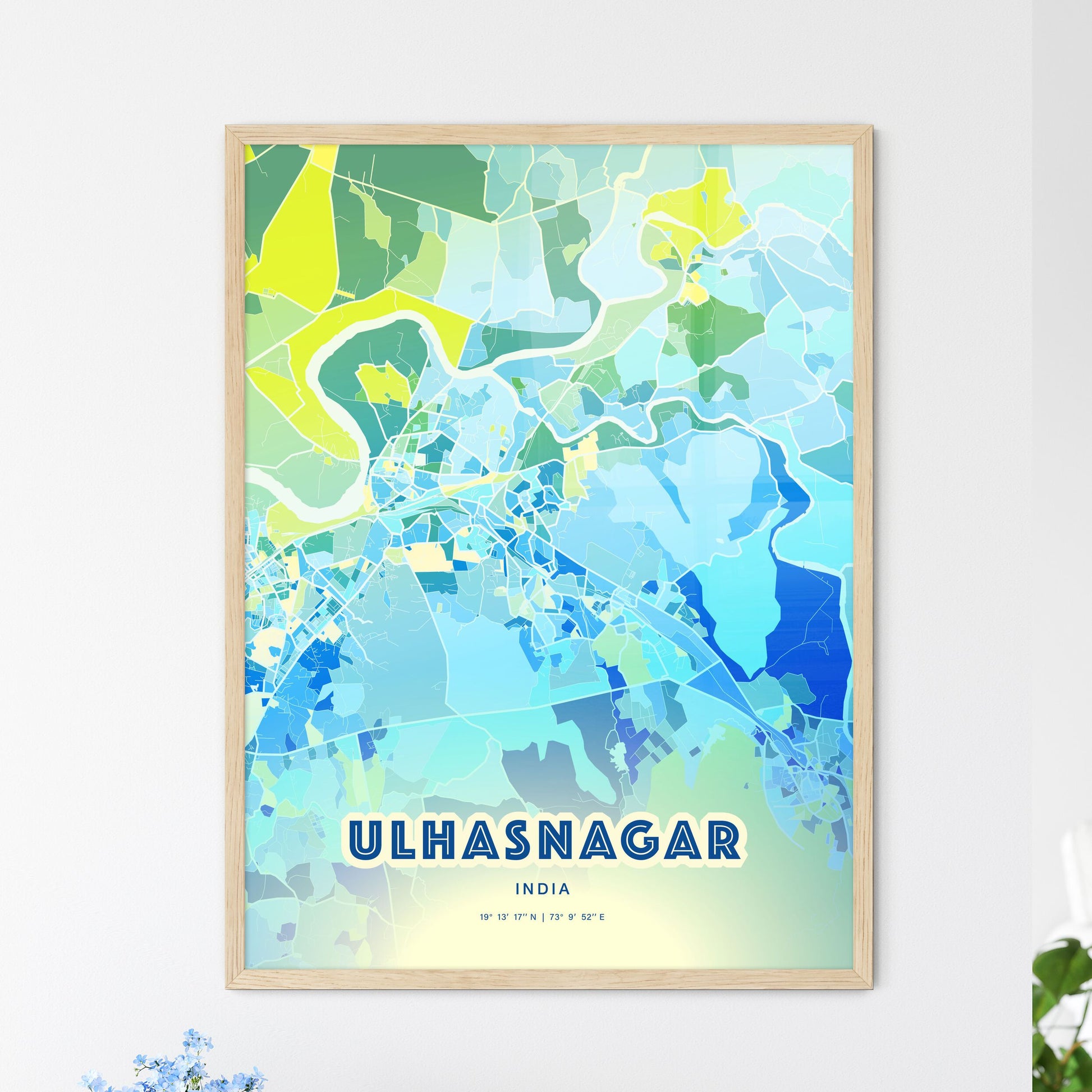 Colorful ULHASNAGAR INDIA Fine Art Map Cool Blue