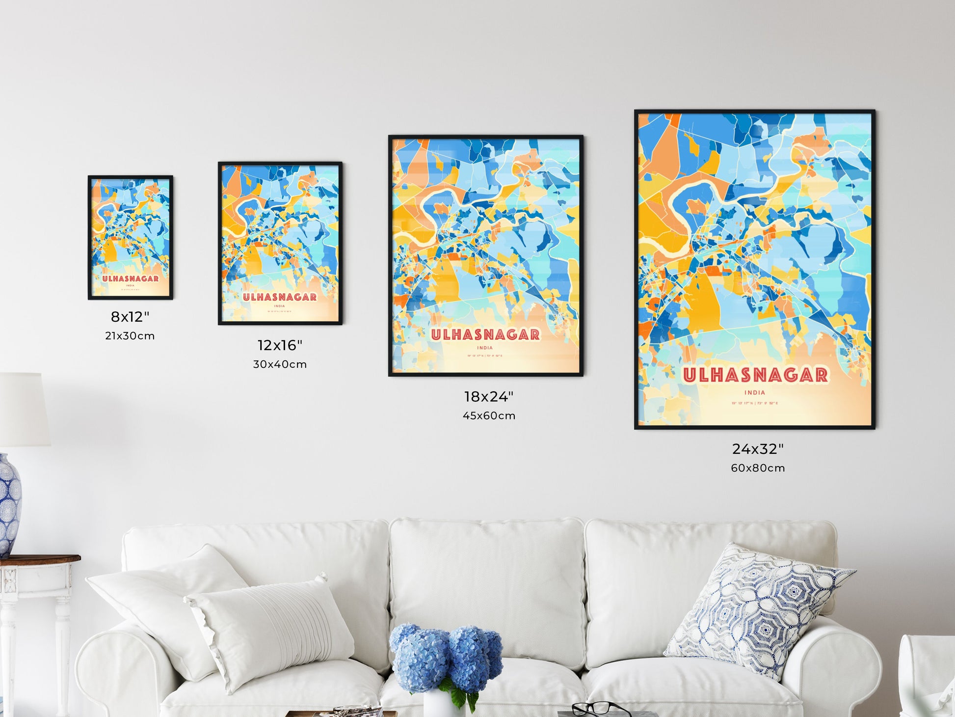 Colorful ULHASNAGAR INDIA Fine Art Map Blue Orange