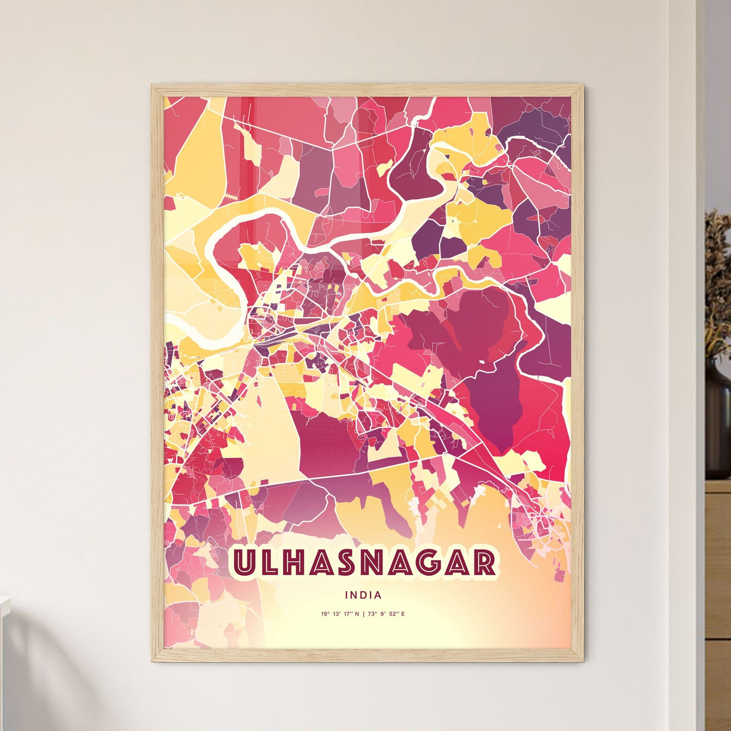 Colorful ULHASNAGAR INDIA Fine Art Map Hot Red