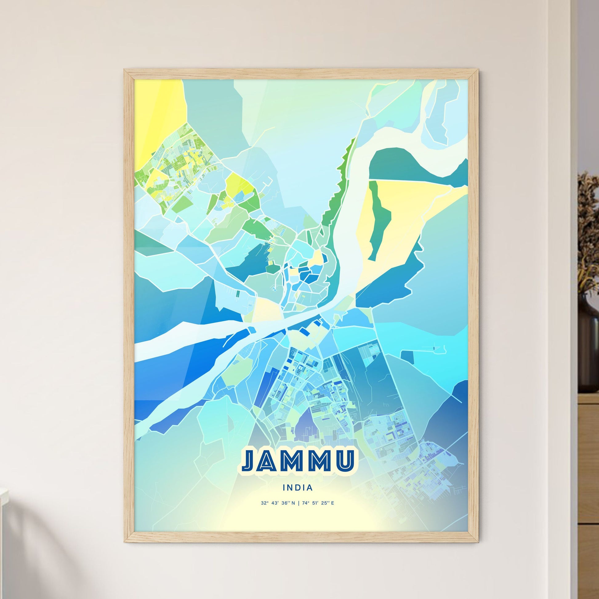 Colorful JAMMU INDIA Fine Art Map Cool Blue