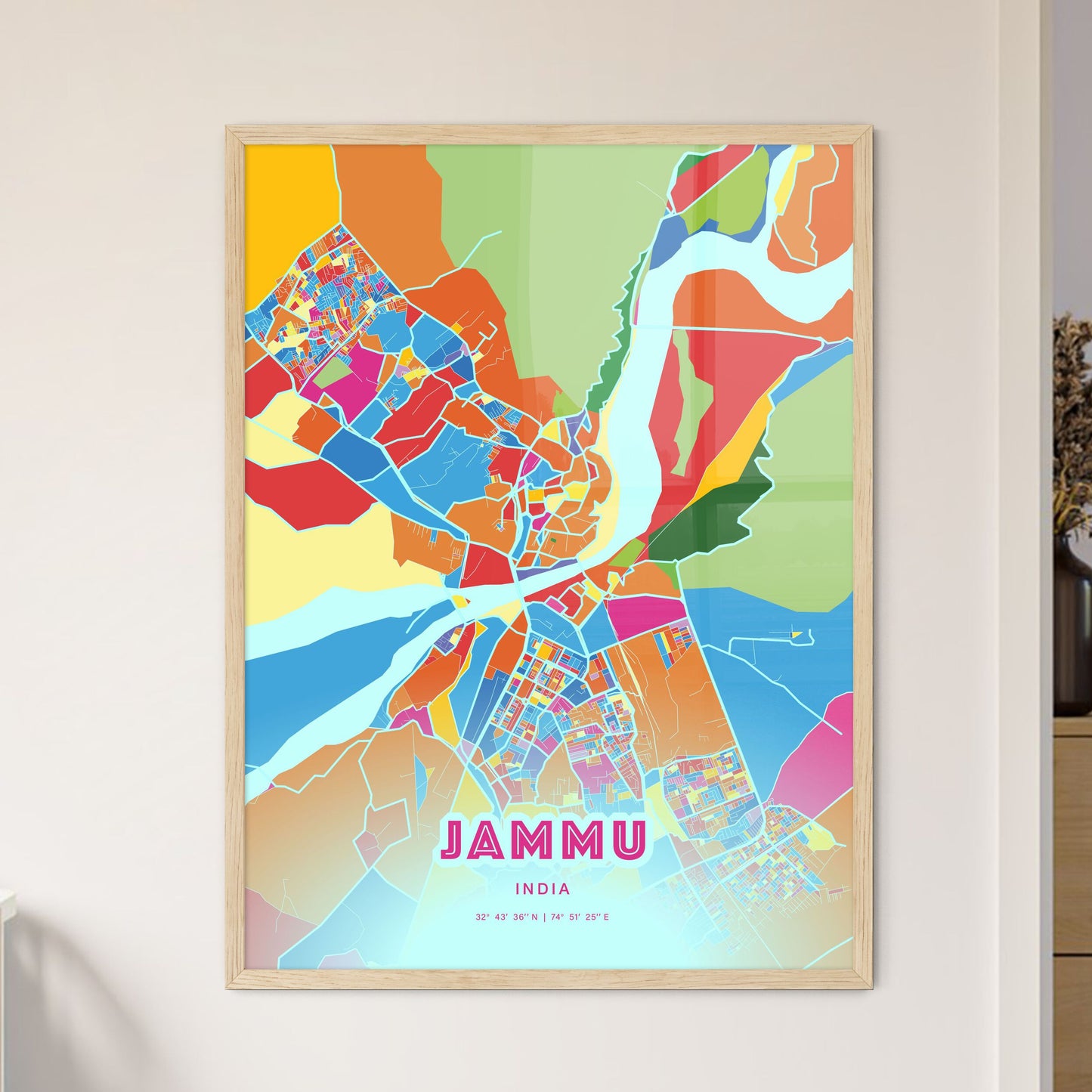 Colorful JAMMU INDIA Fine Art Map Crazy Colors
