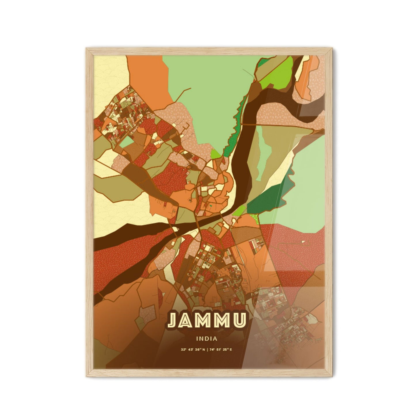 Colorful JAMMU INDIA Fine Art Map Farmhouse