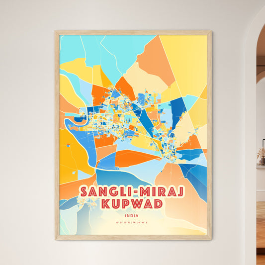 Colorful SANGLI-MIRAJ KUPWAD INDIA Fine Art Map Blue Orange