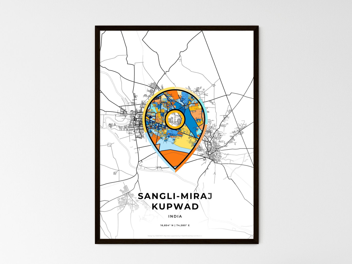 Sangli-Miraj Kupwad India wedding art map with pointer icon