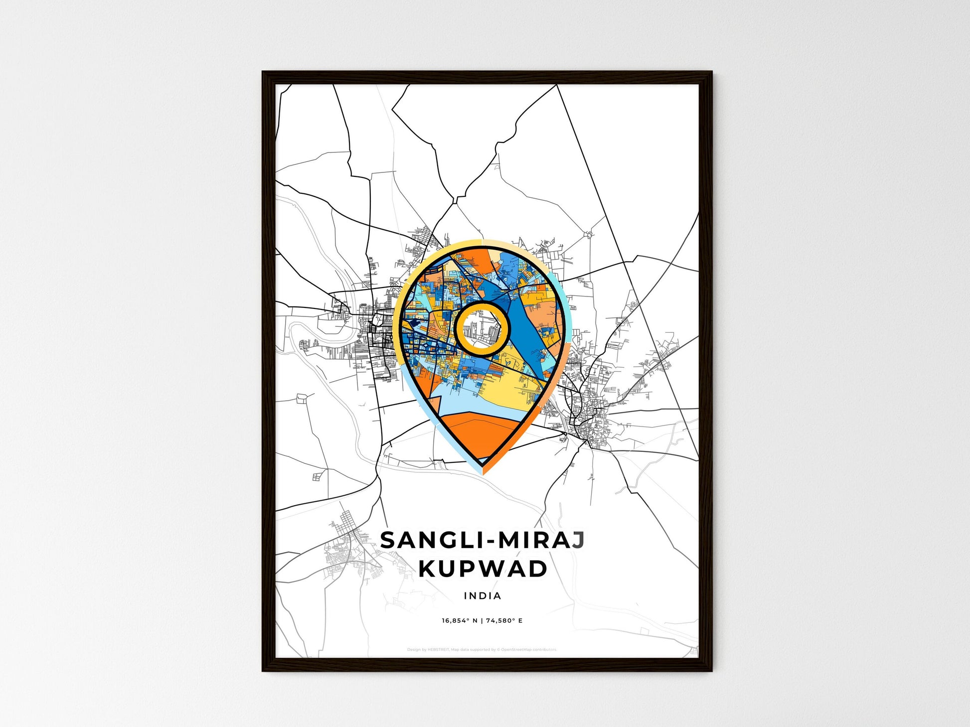 Sangli-Miraj Kupwad India wedding art map with pointer icon
