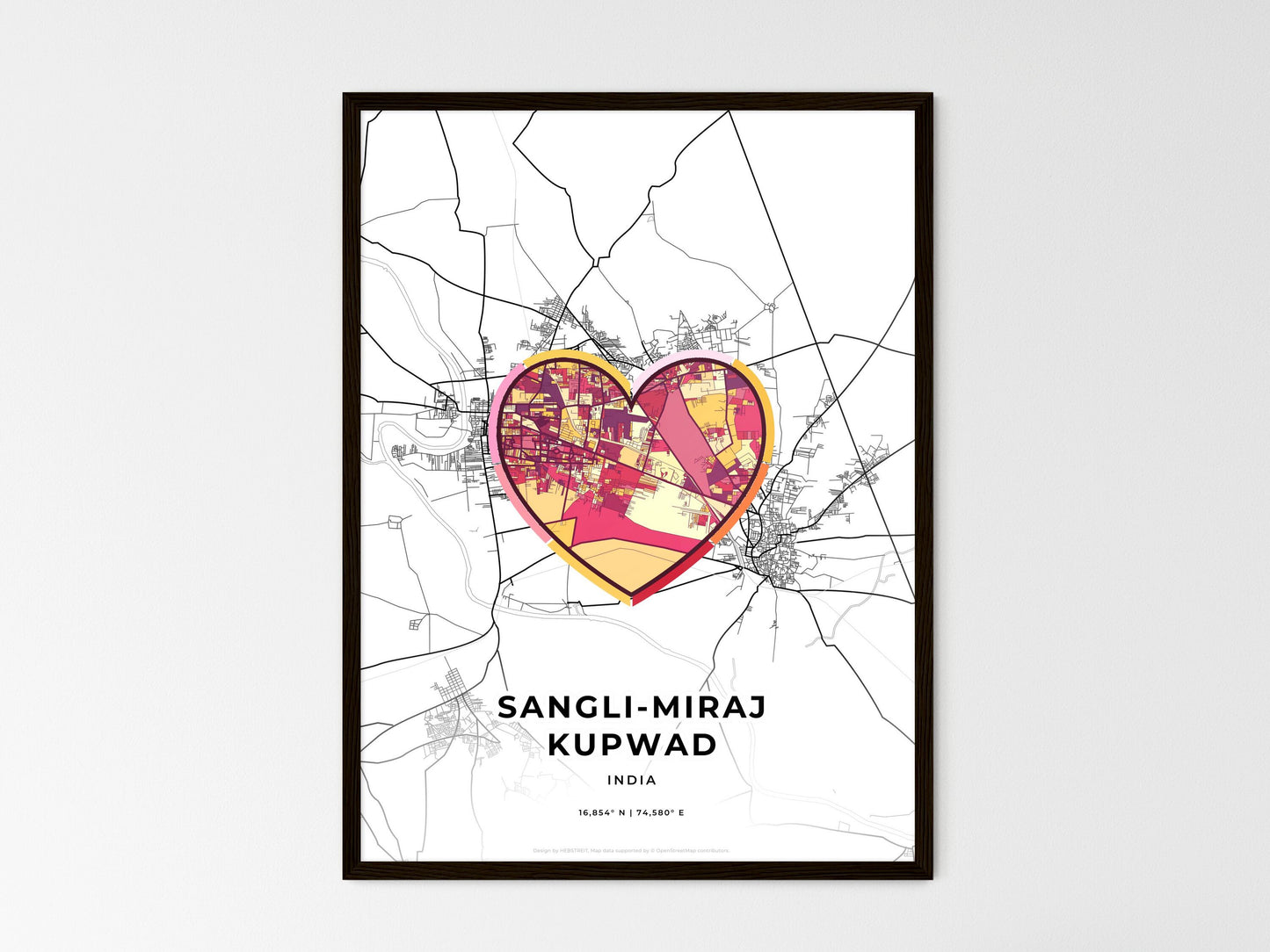 Sangli-Miraj Kupwad India wedding art map with heart icon
