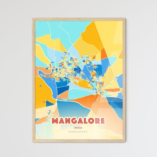 Colorful MANGALORE INDIA Fine Art Map Blue Orange