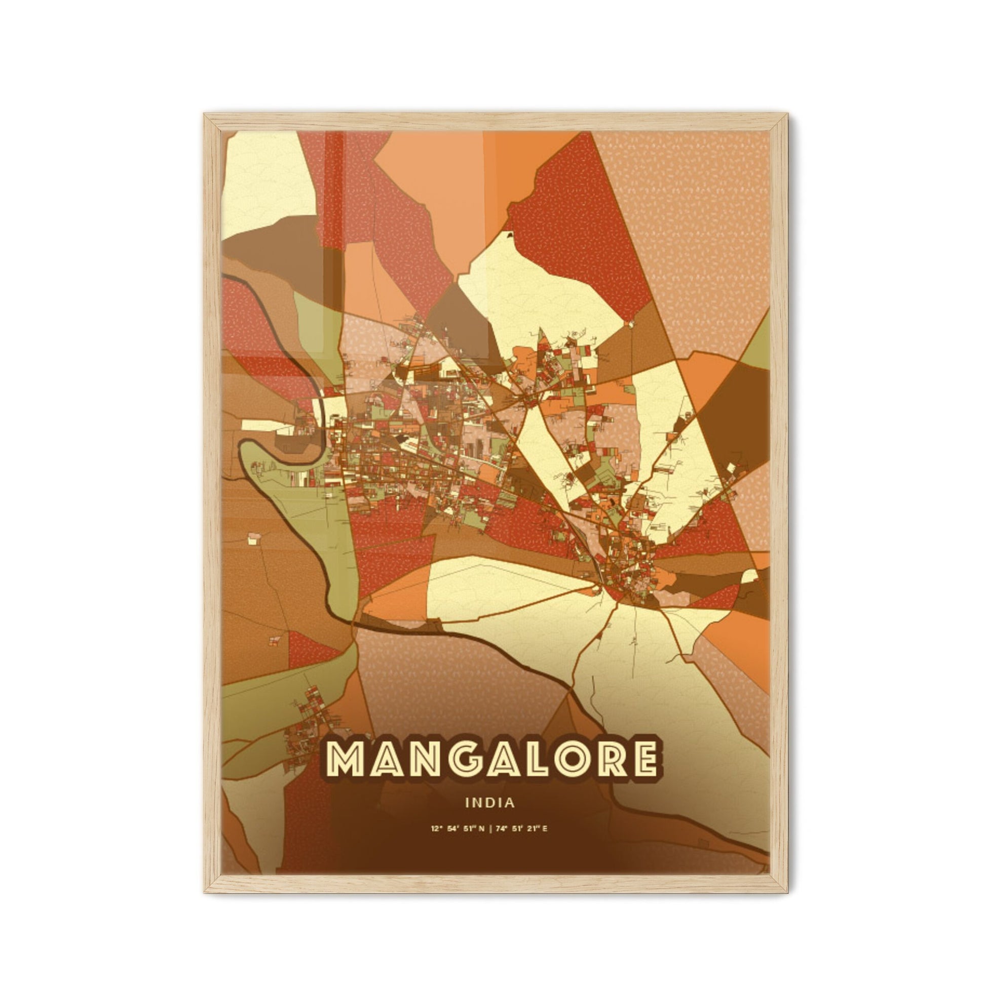 Colorful MANGALORE INDIA Fine Art Map Farmhouse