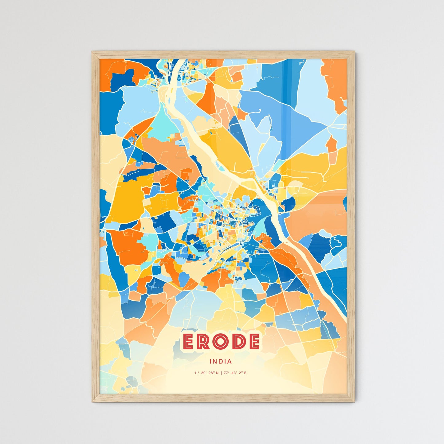 Colorful ERODE INDIA Fine Art Map Blue Orange