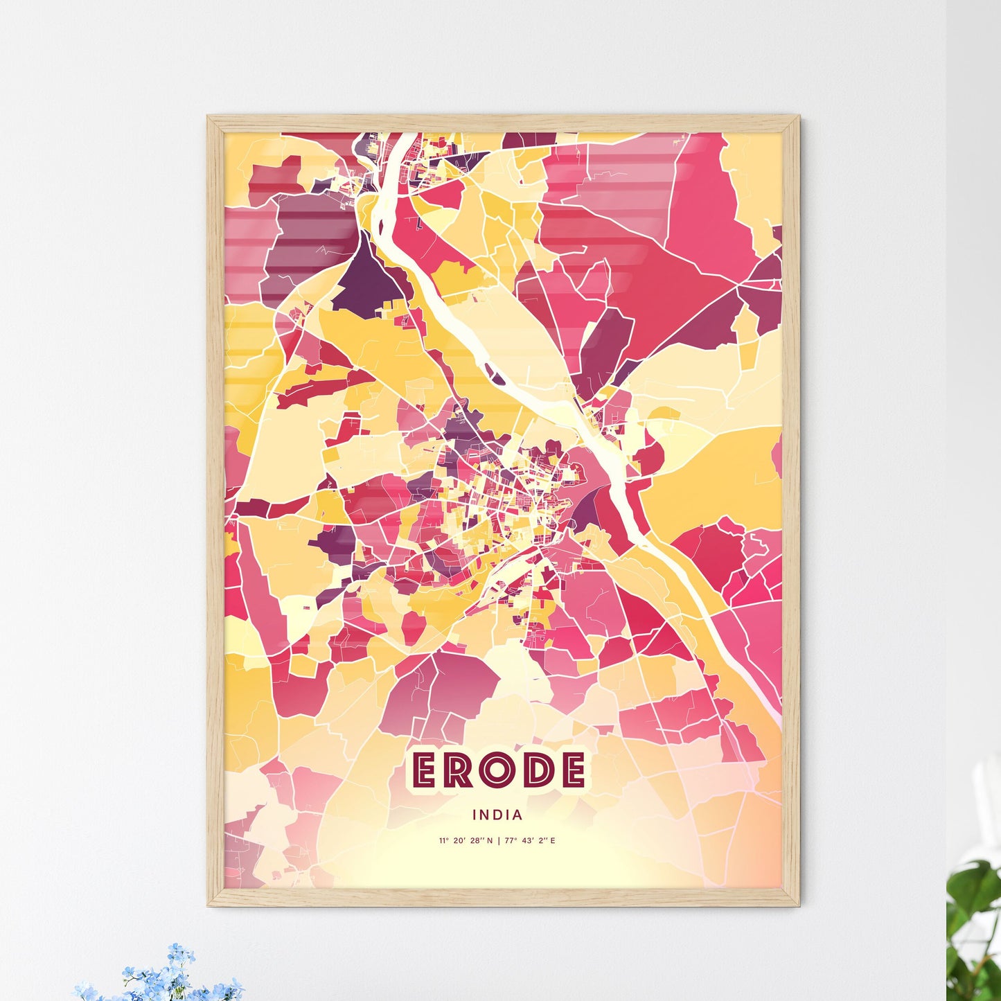 Colorful ERODE INDIA Fine Art Map Hot Red