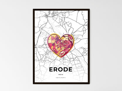 ERODE INDIA minimal art map with a colorful icon. Where it all began, Couple map gift. Style 2