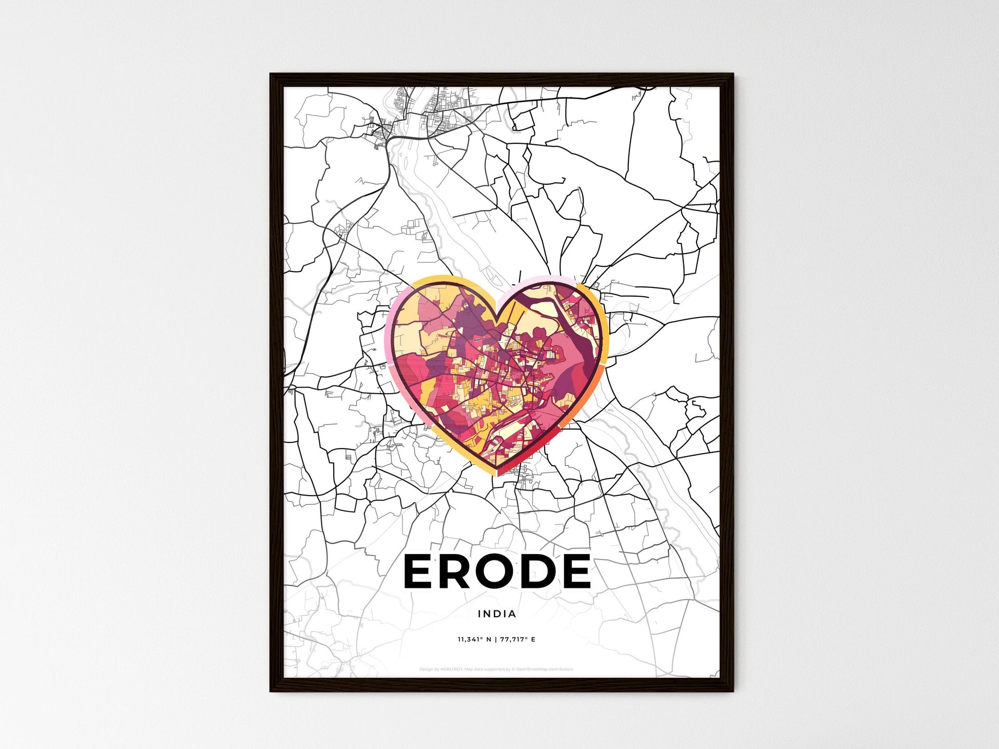 ERODE INDIA minimal art map with a colorful icon. Where it all began, Couple map gift. Style 2