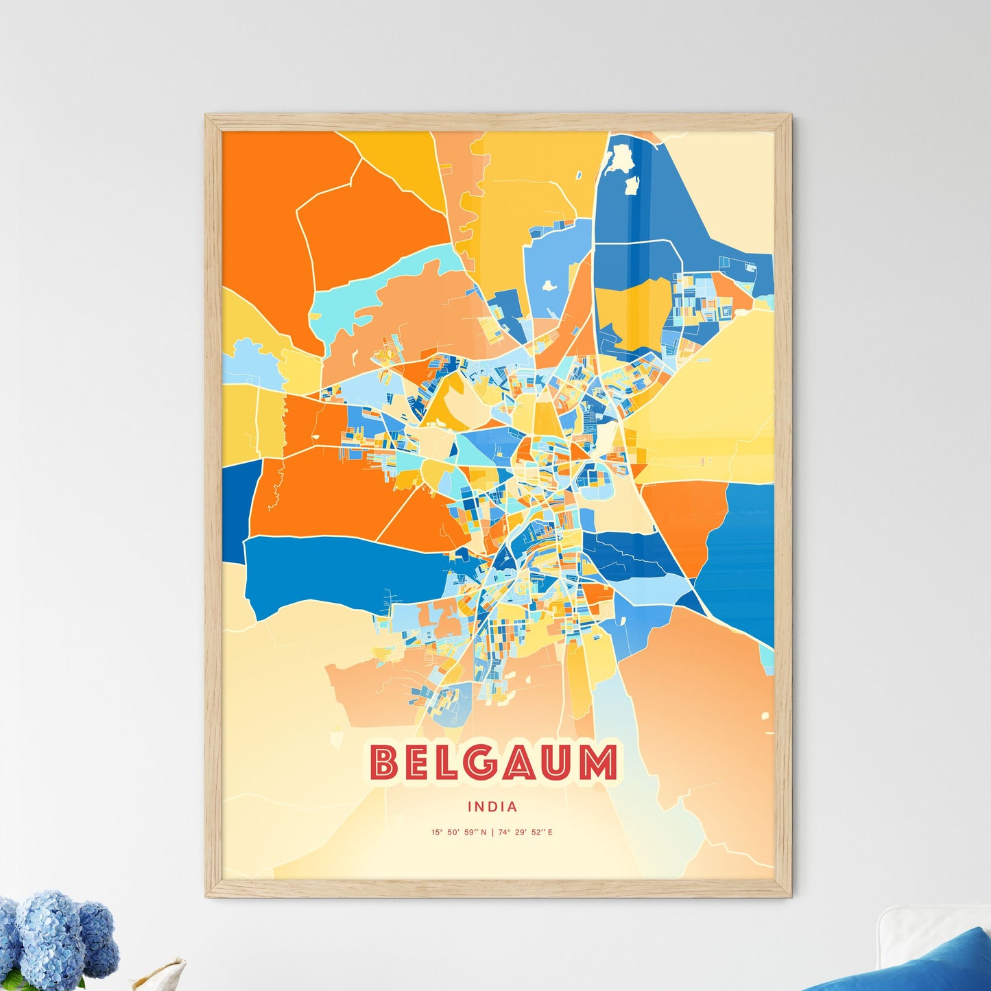 Colorful BELGAUM INDIA Fine Art Map Blue Orange