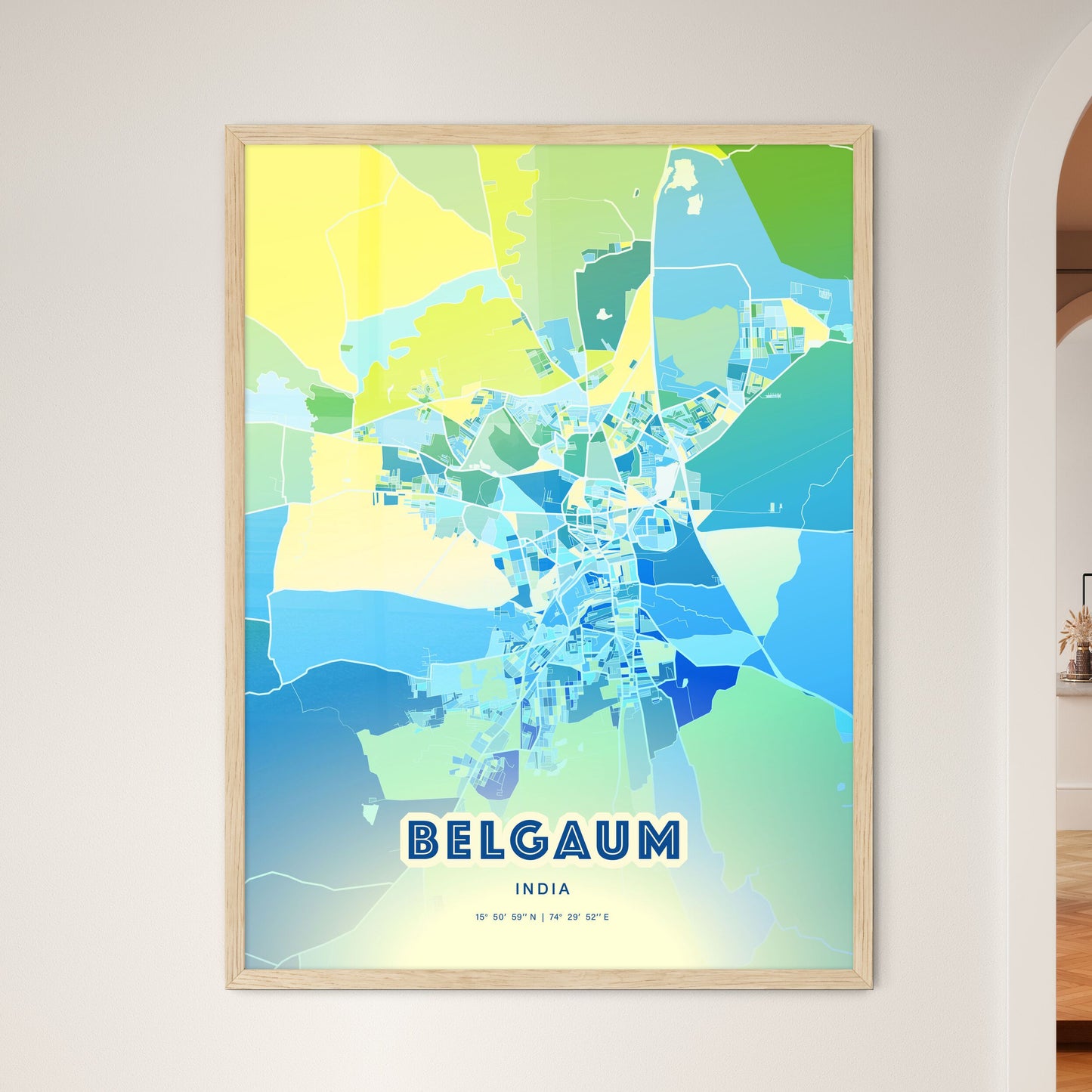 Colorful BELGAUM INDIA Fine Art Map Cool Blue