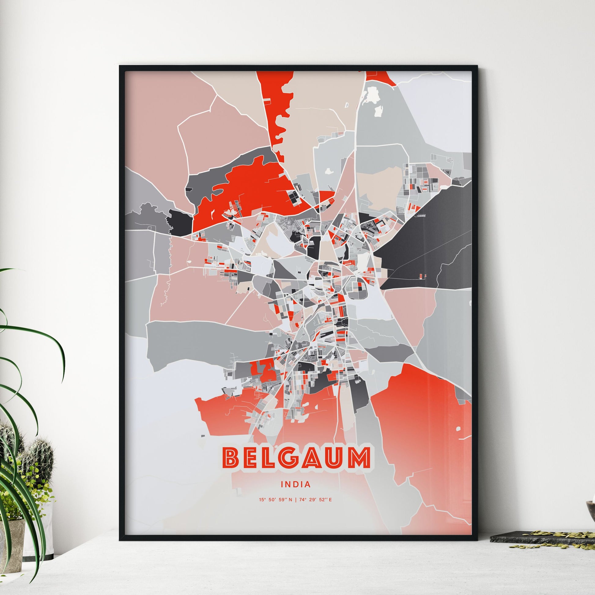 Colorful BELGAUM INDIA Fine Art Map Modern