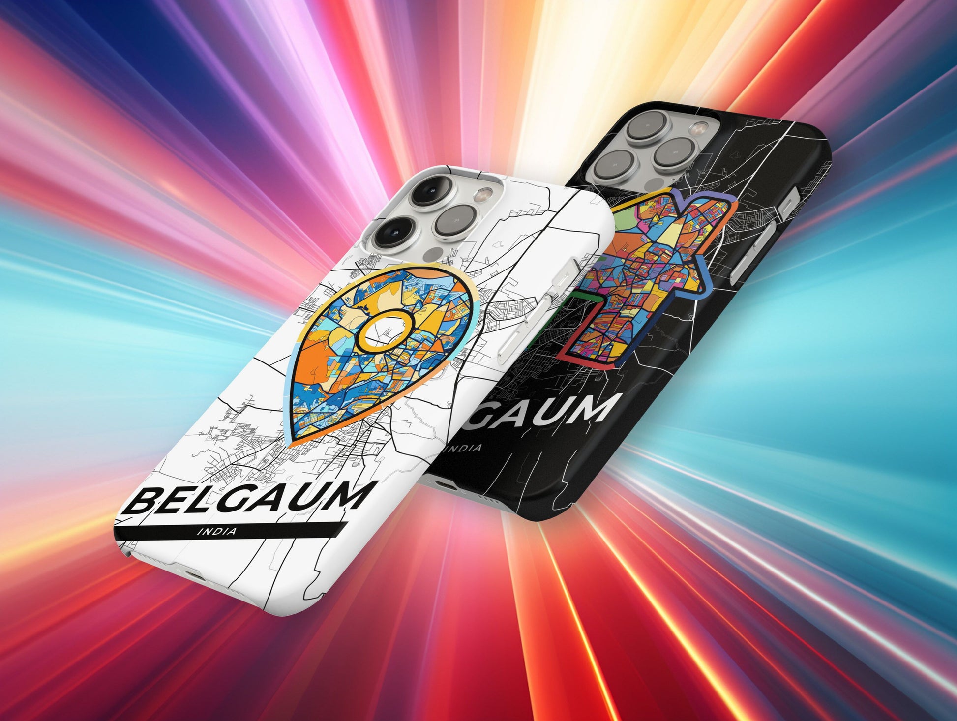 Belgaum India slim phone case with colorful icon. Birthday, wedding or housewarming gift. Couple match cases.