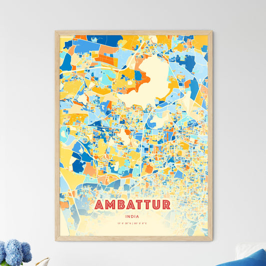 Colorful AMBATTUR INDIA Fine Art Map Blue Orange