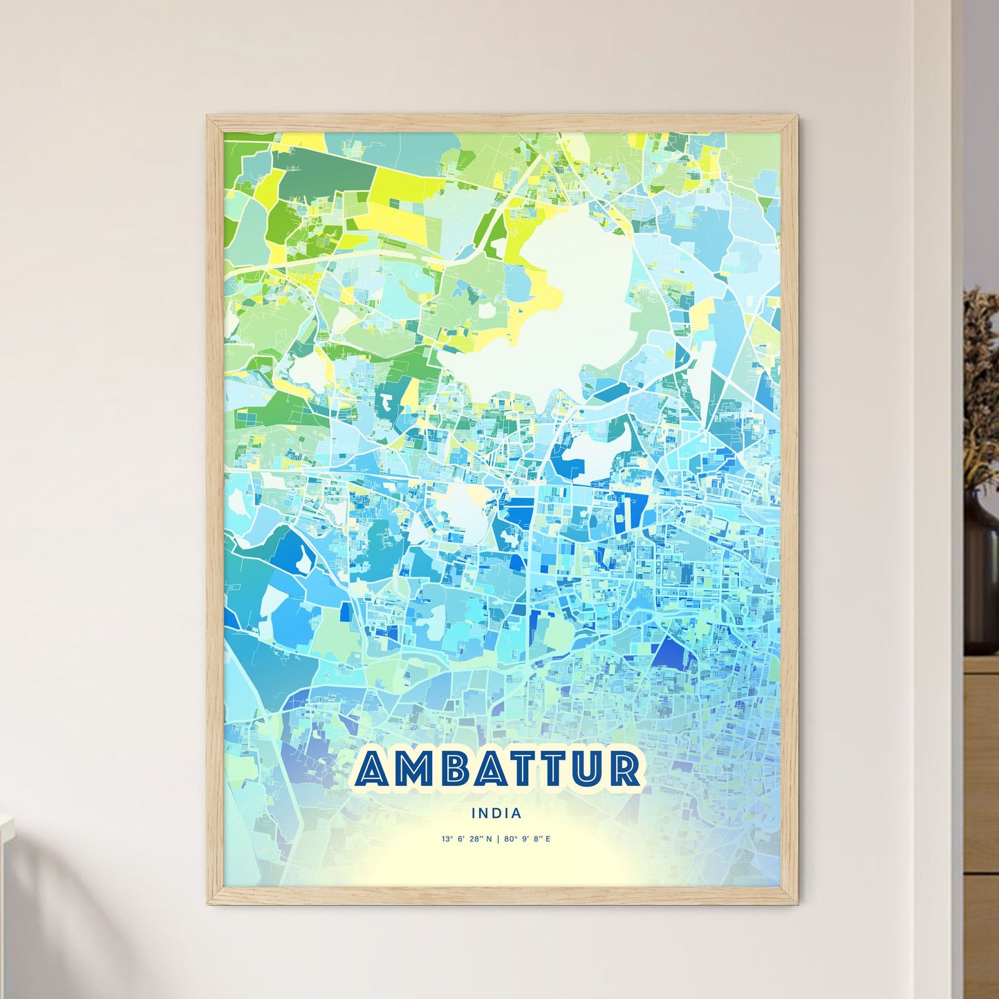 Colorful AMBATTUR INDIA Fine Art Map Cool Blue