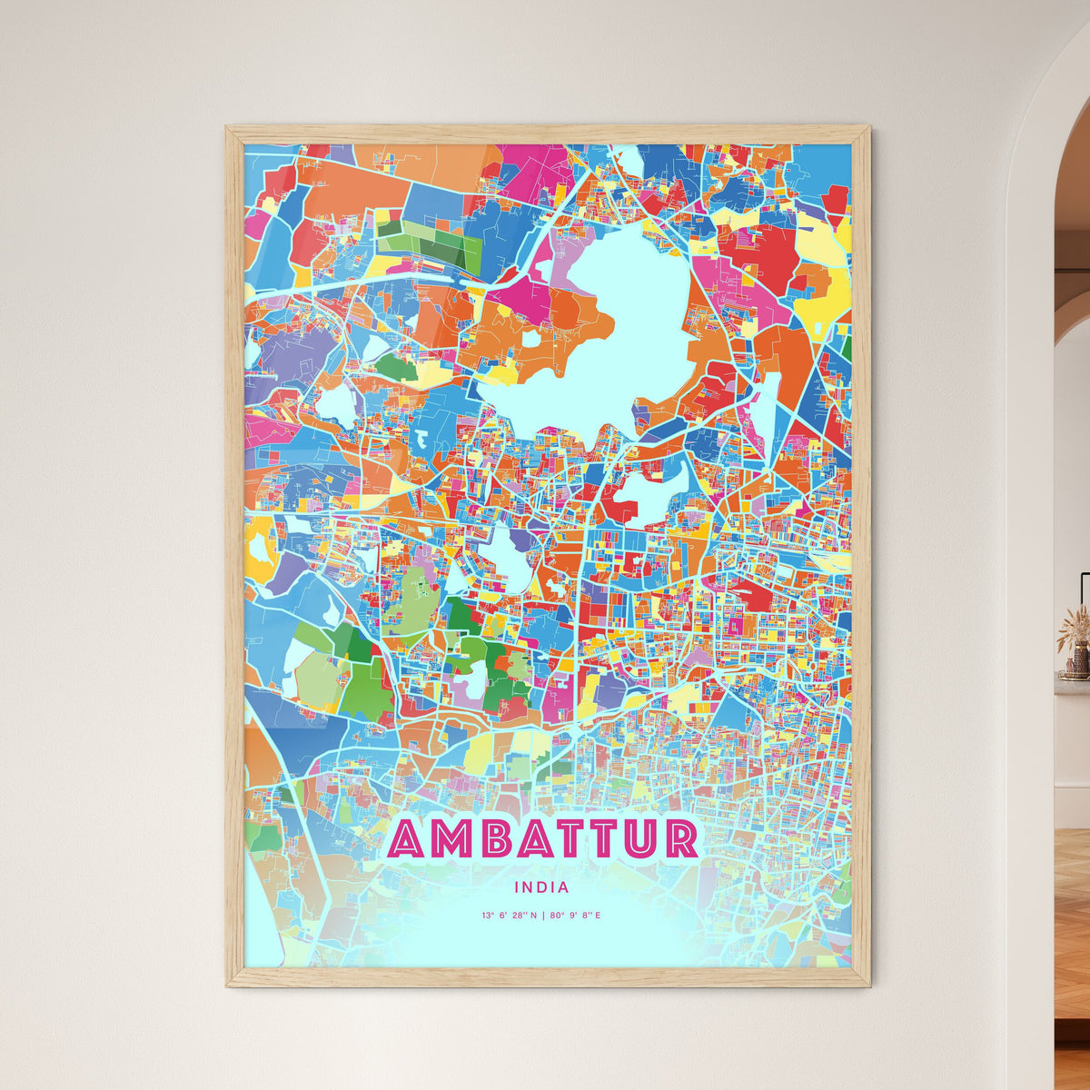 Colorful AMBATTUR INDIA Fine Art Map Crazy Colors
