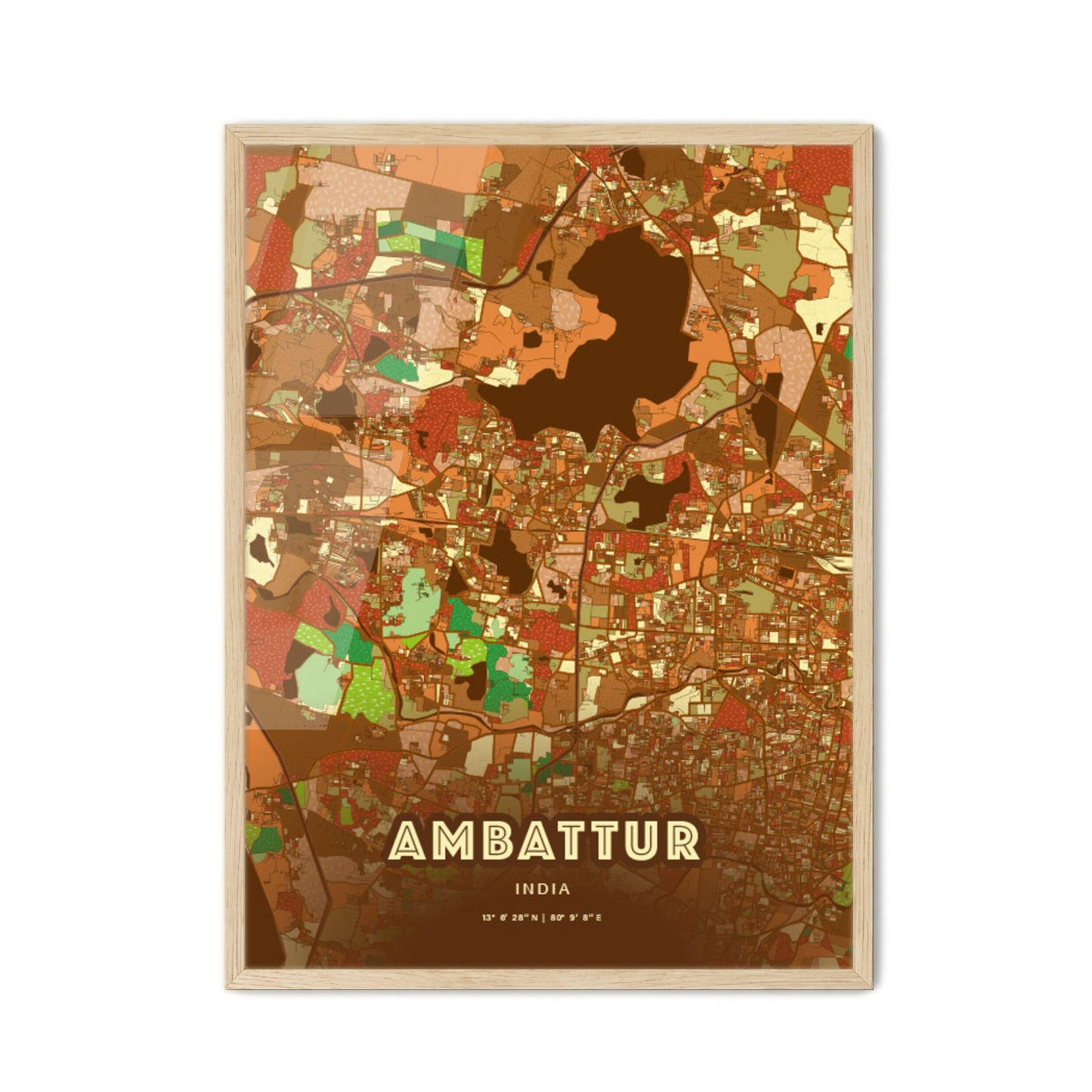 Colorful AMBATTUR INDIA Fine Art Map Farmhouse