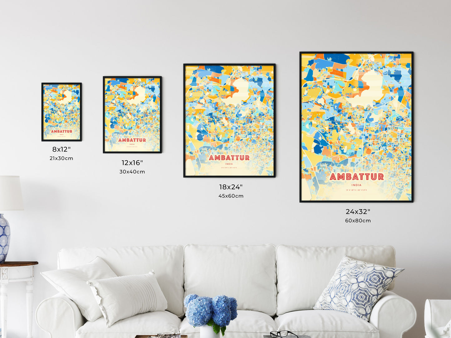 Colorful AMBATTUR INDIA Fine Art Map Blue Orange