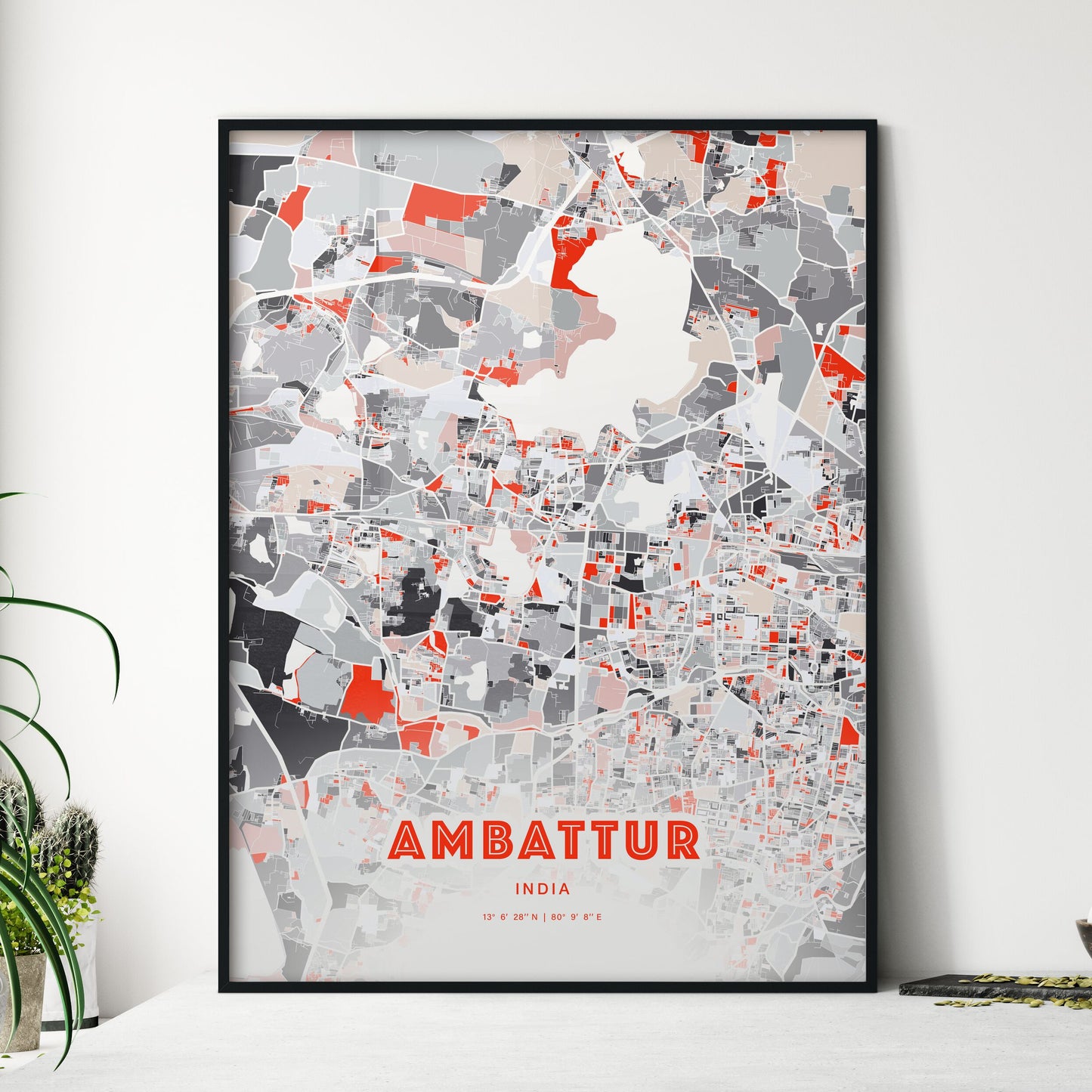 Colorful AMBATTUR INDIA Fine Art Map Modern