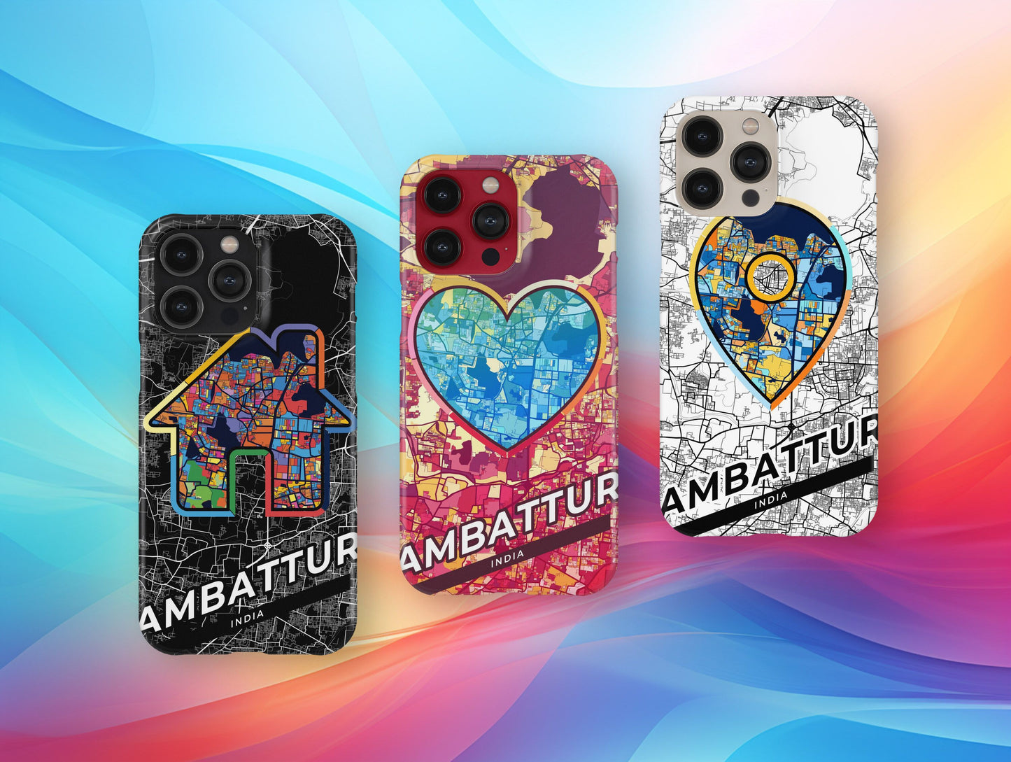 Ambattur India slim phone case with colorful icon. Birthday, wedding or housewarming gift. Couple match cases.