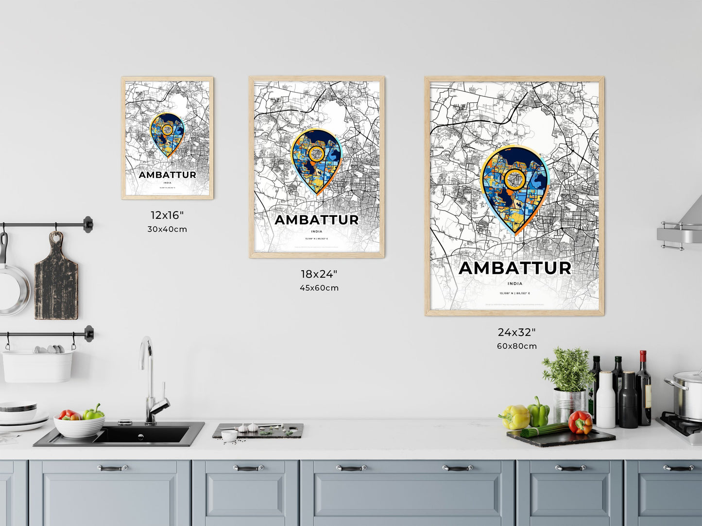 AMBATTUR INDIA minimal art map with a colorful icon. Where it all began, Couple map gift.