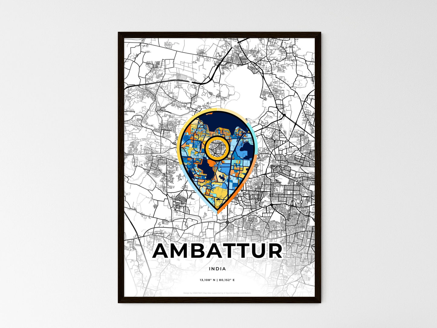 AMBATTUR INDIA minimal art map with a colorful icon. Where it all began, Couple map gift. Style 1