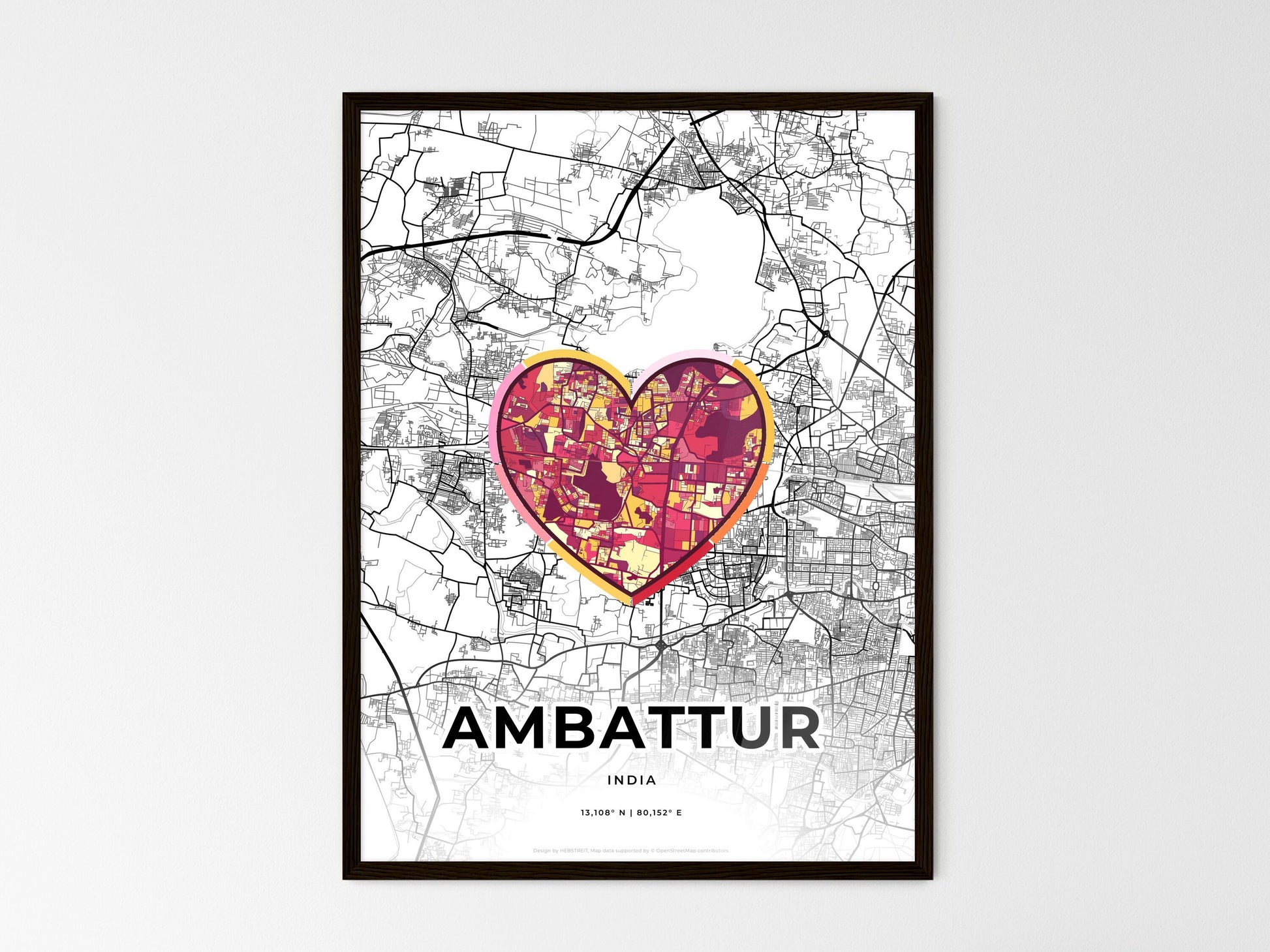 AMBATTUR INDIA minimal art map with a colorful icon. Where it all began, Couple map gift. Style 2