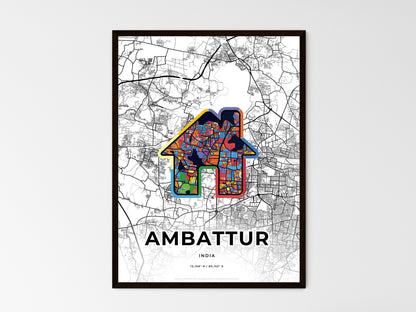 AMBATTUR INDIA minimal art map with a colorful icon. Where it all began, Couple map gift. Style 3
