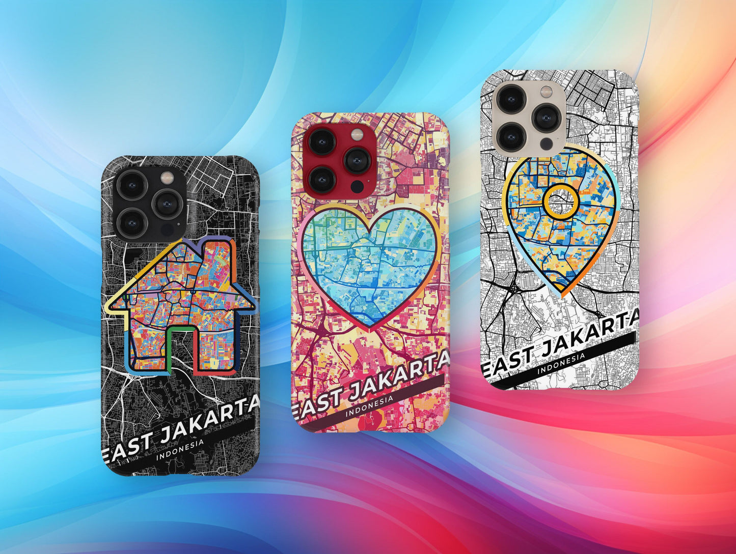 East Jakarta Indonesia slim phone case with colorful icon. Birthday, wedding or housewarming gift. Couple match cases.