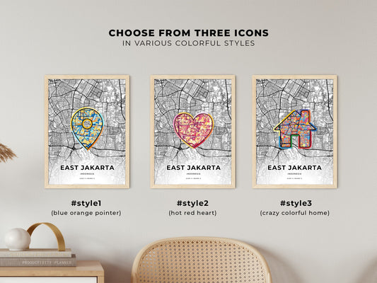 East Jakarta Indonesia maps with colorful icons