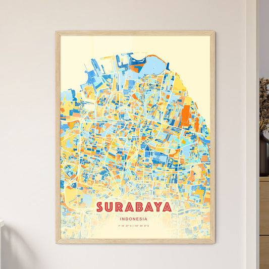 Colorful SURABAYA INDONESIA Fine Art Map Blue Orange