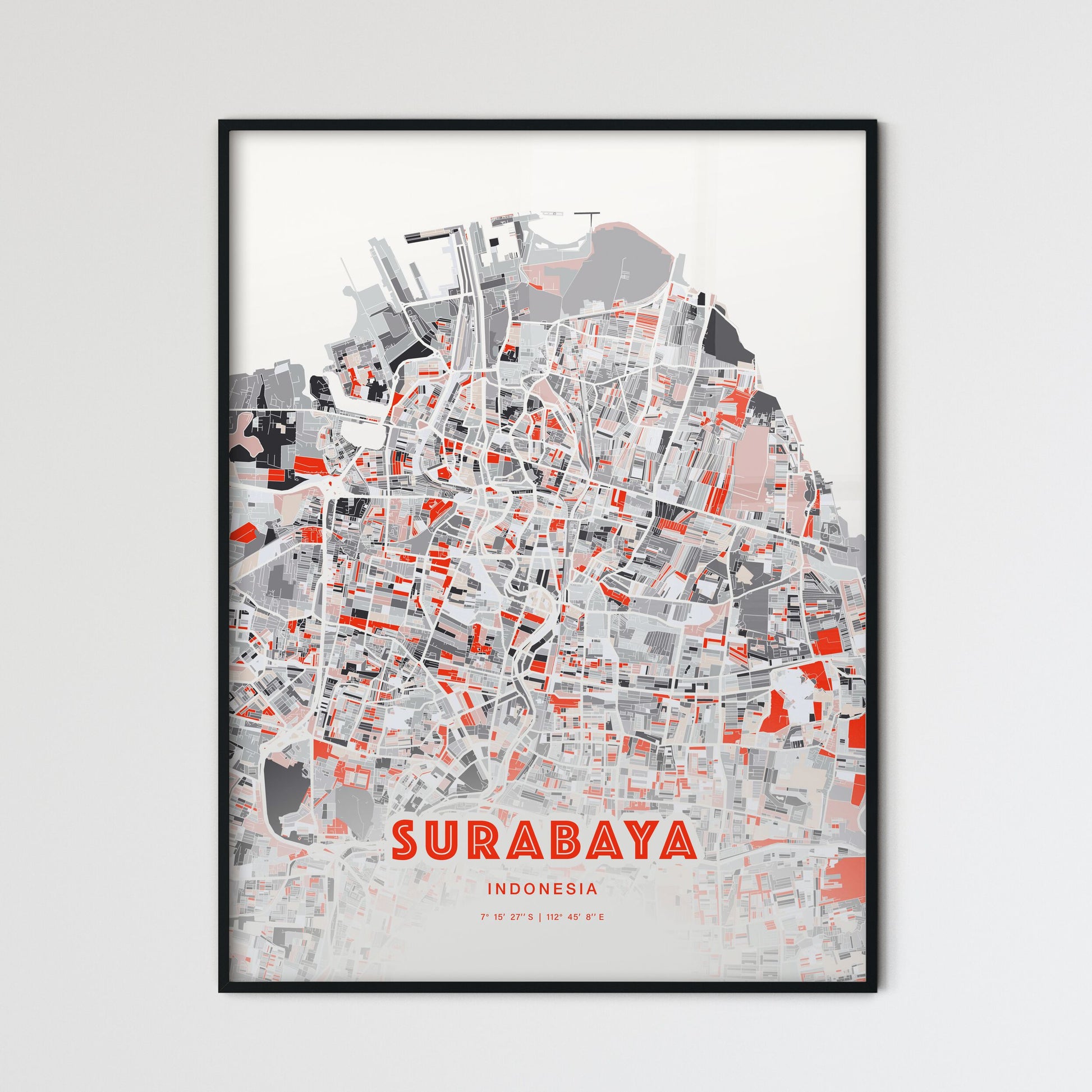 Colorful SURABAYA INDONESIA Fine Art Map Modern