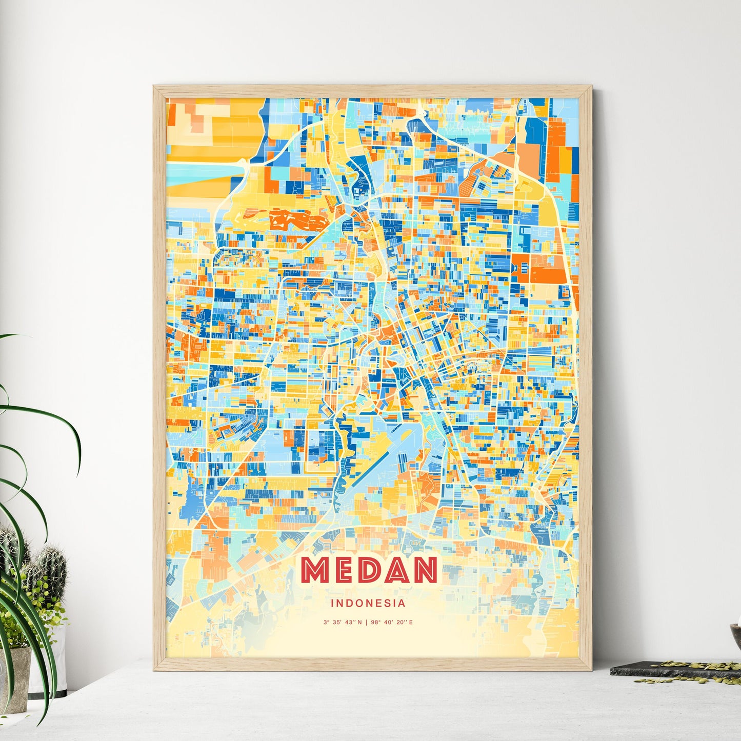 Colorful MEDAN INDONESIA Fine Art Map Blue Orange