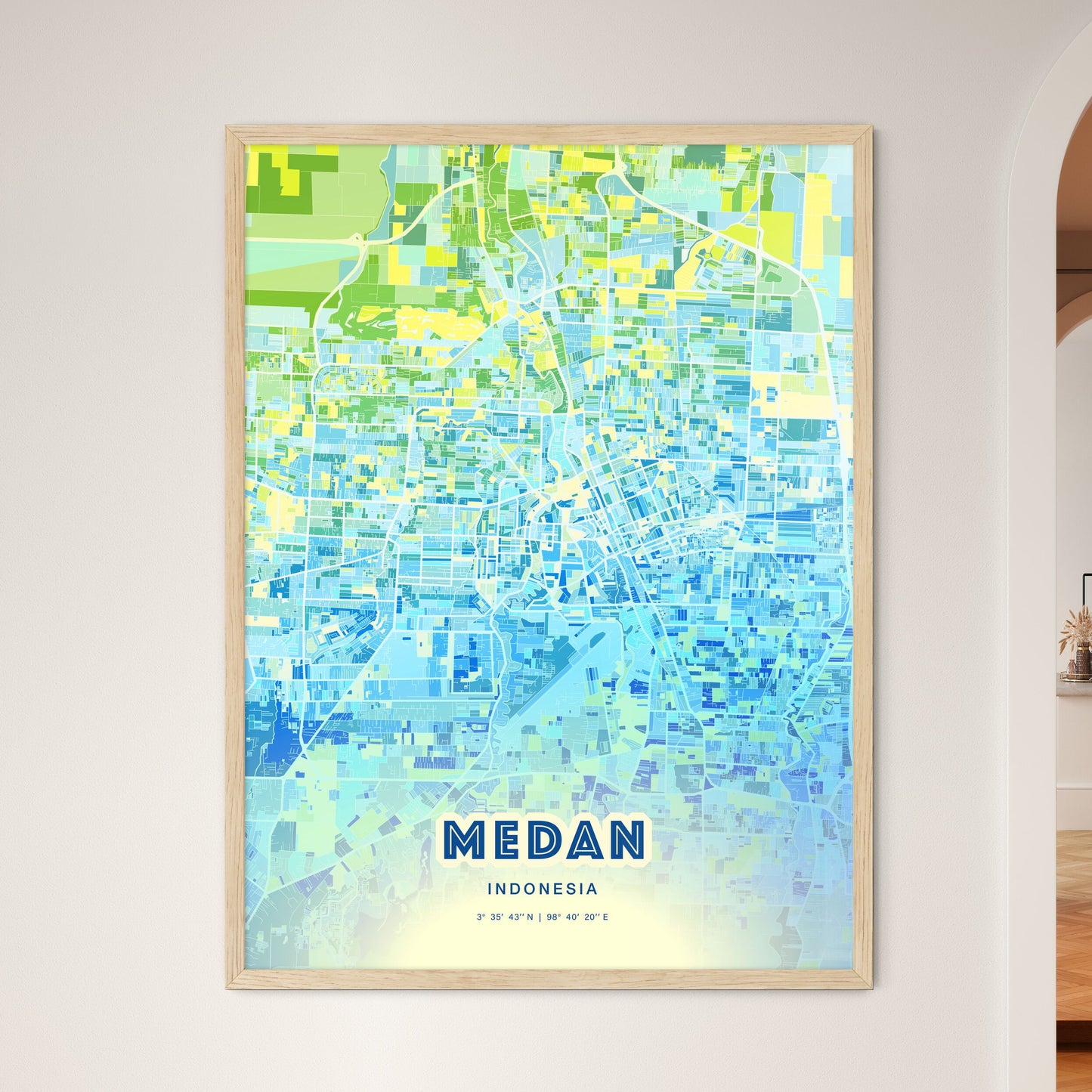 Colorful MEDAN INDONESIA Fine Art Map Cool Blue