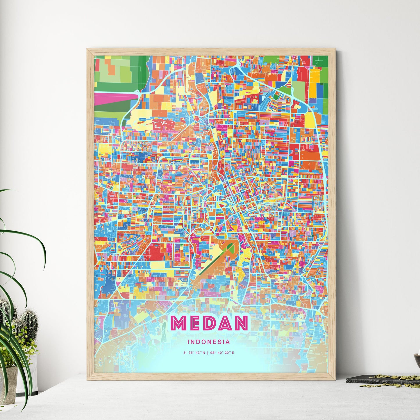 Colorful MEDAN INDONESIA Fine Art Map Crazy Colors