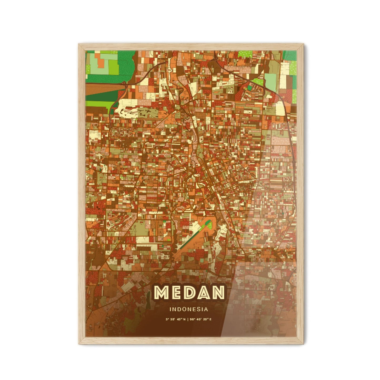 Colorful MEDAN INDONESIA Fine Art Map Farmhouse