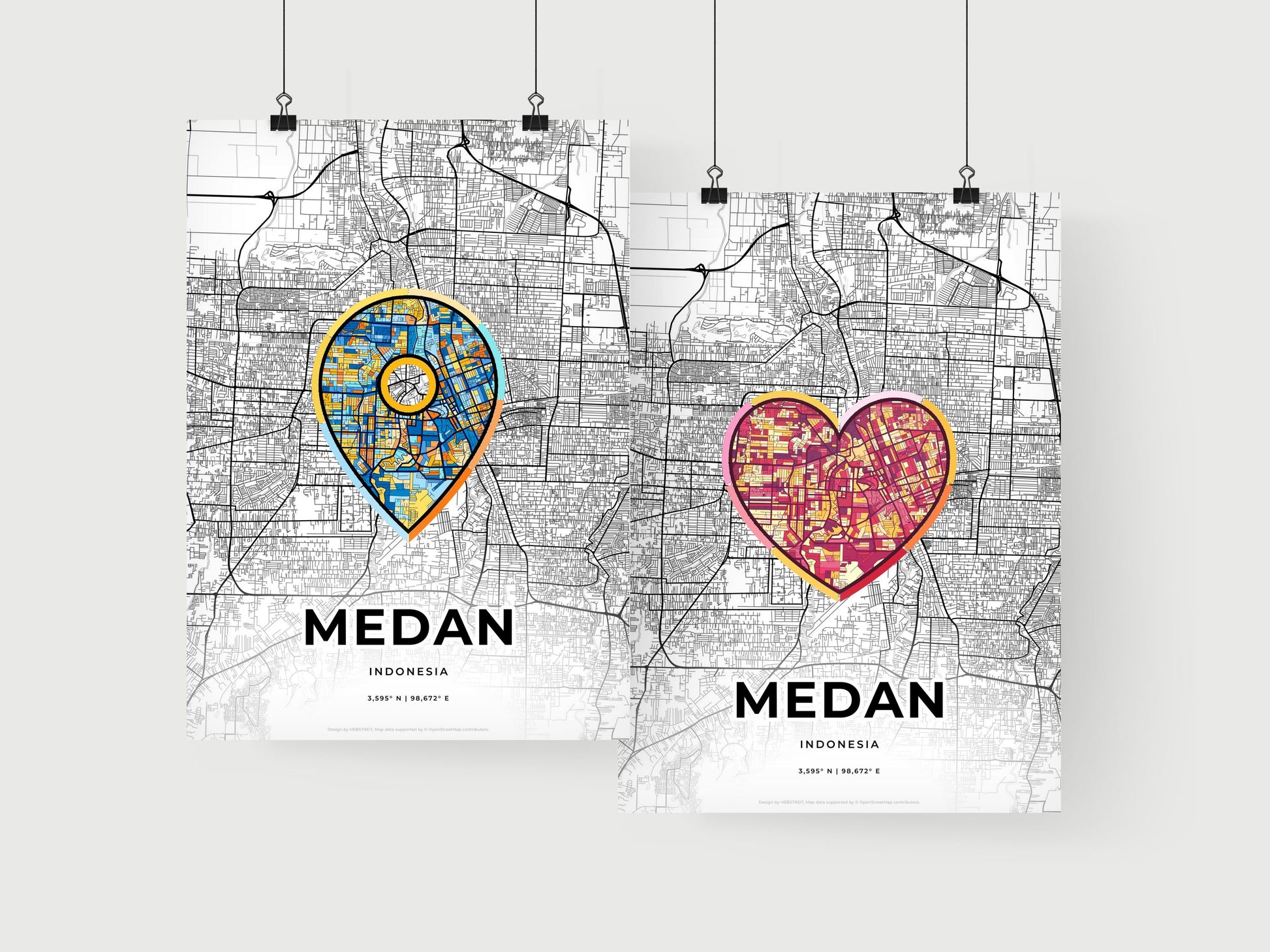 MEDAN INDONESIA minimal art map with a colorful icon. Where it all began, Couple map gift.