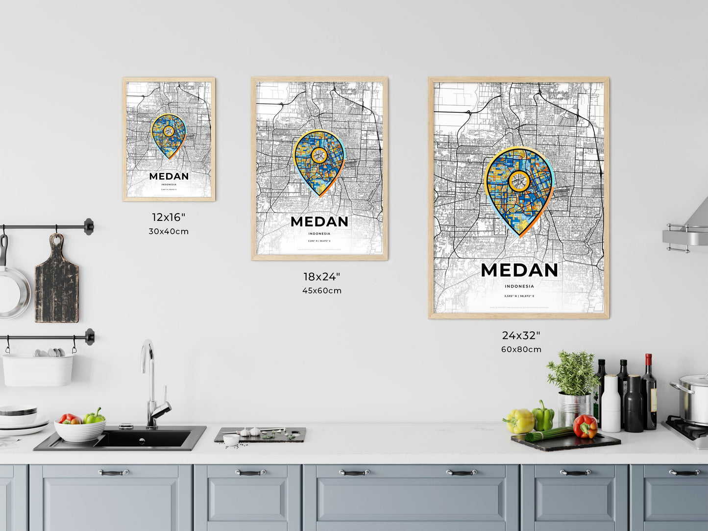 MEDAN INDONESIA minimal art map with a colorful icon. Where it all began, Couple map gift.