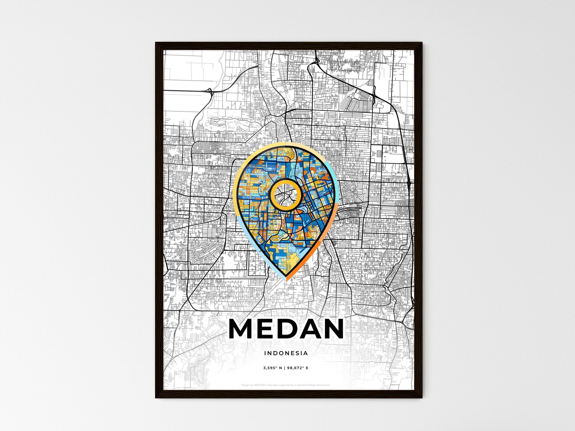 MEDAN INDONESIA minimal art map with a colorful icon. Where it all began, Couple map gift. Style 1